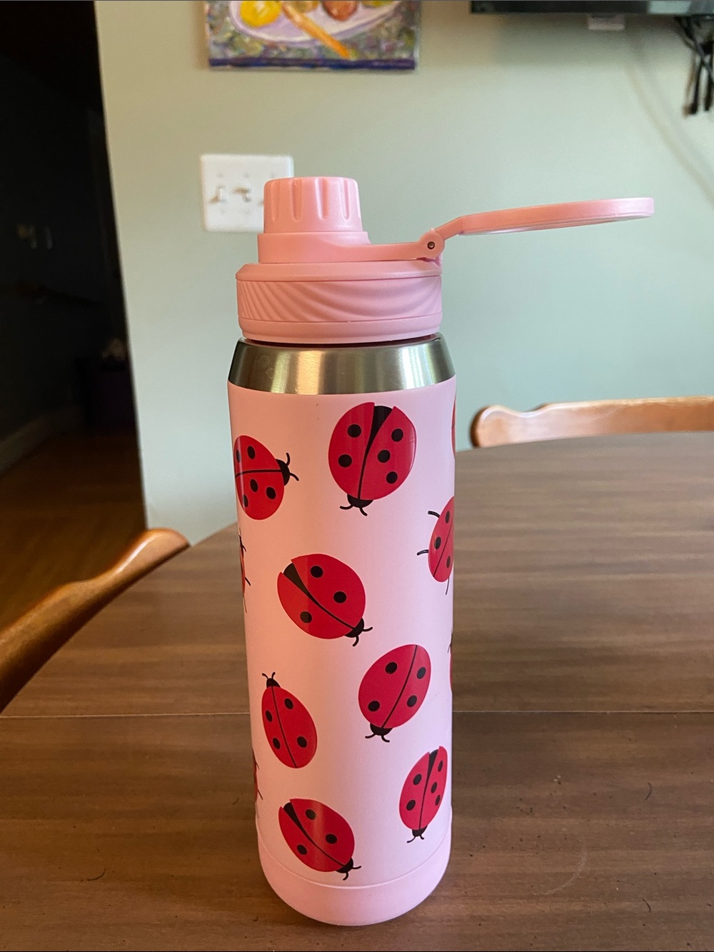 Charming pink ladybug insulated water bottle/thermos.